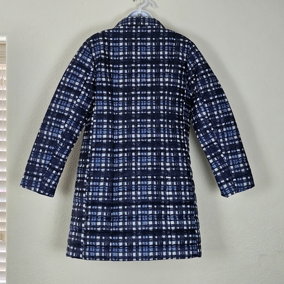 NWT Lands' End PrimaLoft Long Plaid Quilted Puffer Coat Blue White Size 4 - Picture 6 of 14